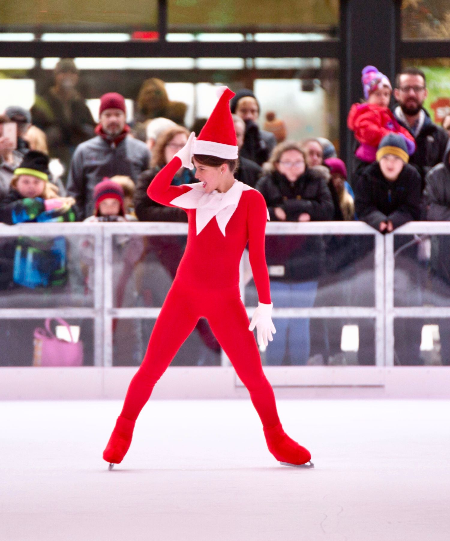 Young figure skater performing in Texas ice show on portable ice surface